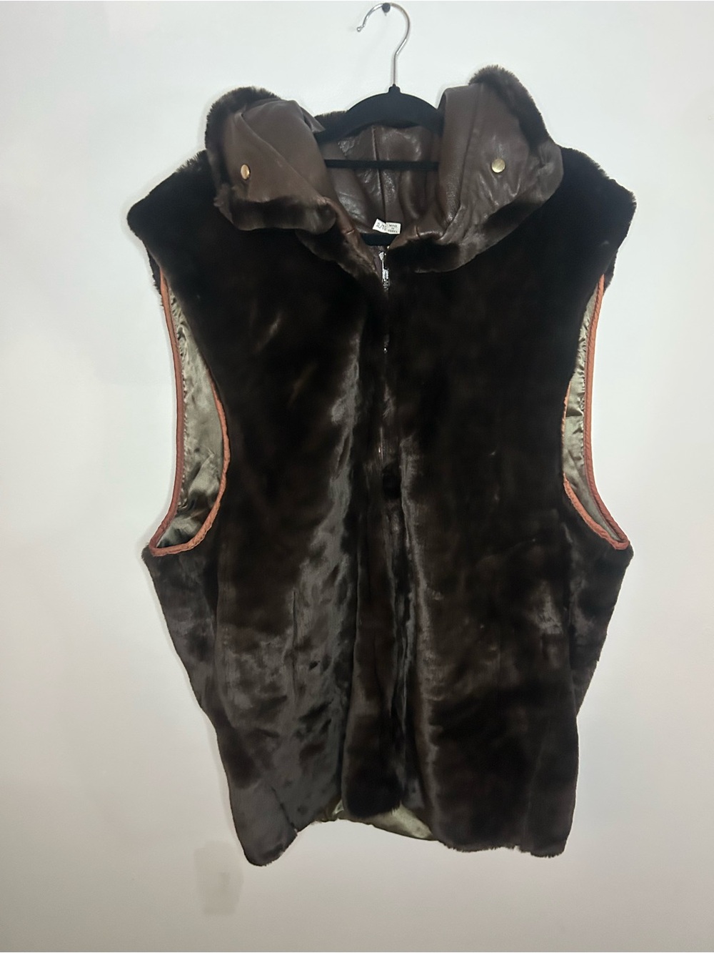 Andrew Marc Additions Vintage Brown Faux Fur Real Leather Vest XL